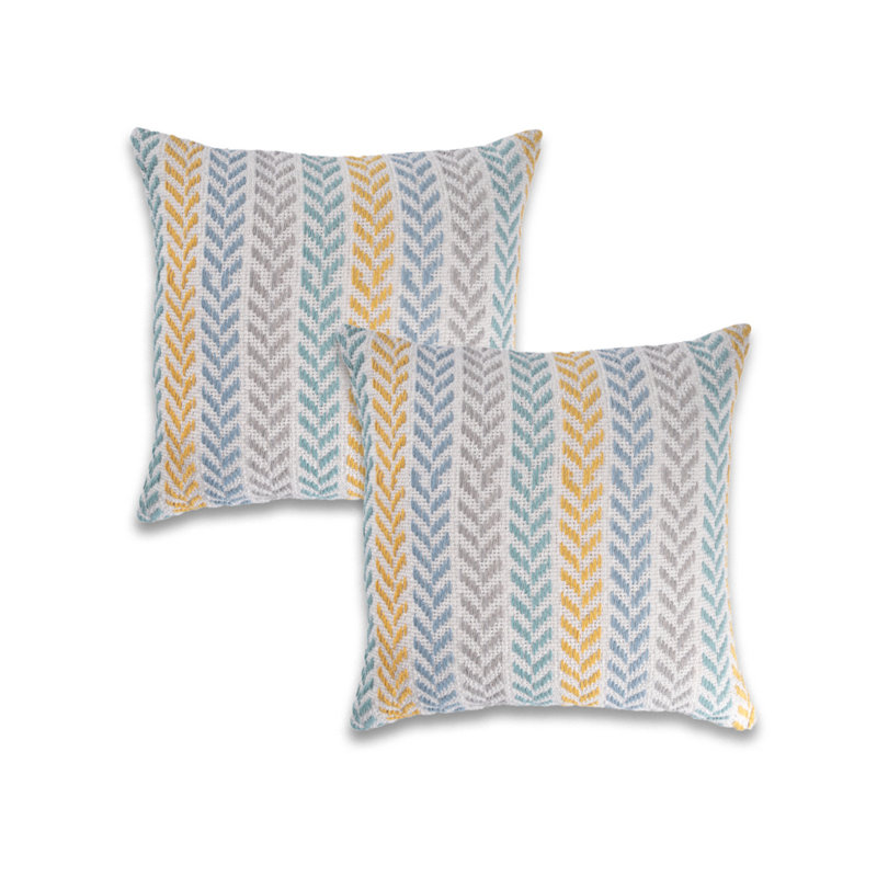 Hand-Woven Chevron Cotton Throw Pillow Cover Set of 2, Yellow/Blue, Pillow Cover Only - No Insert