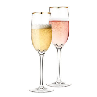Luxueuses flûtes à champagne en cristal avec bordure dorée 7,7 oz