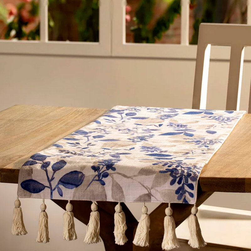 Tropical Floral Cotton Table Runner with Tassels