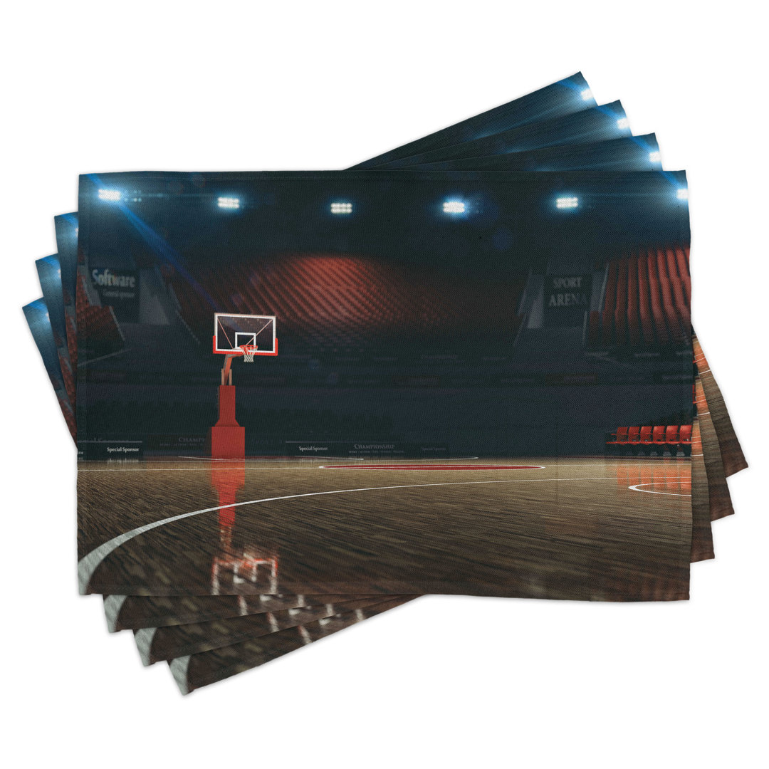 Platzmatten 4er-Set, leeres Basketballfeld, braun, schwarz und rot