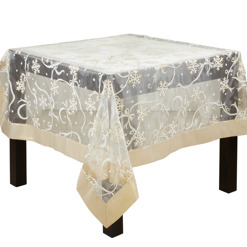 Rectangular_Snowflake And Ribbon Design Printed Tablecloth, 36" L x 36" W