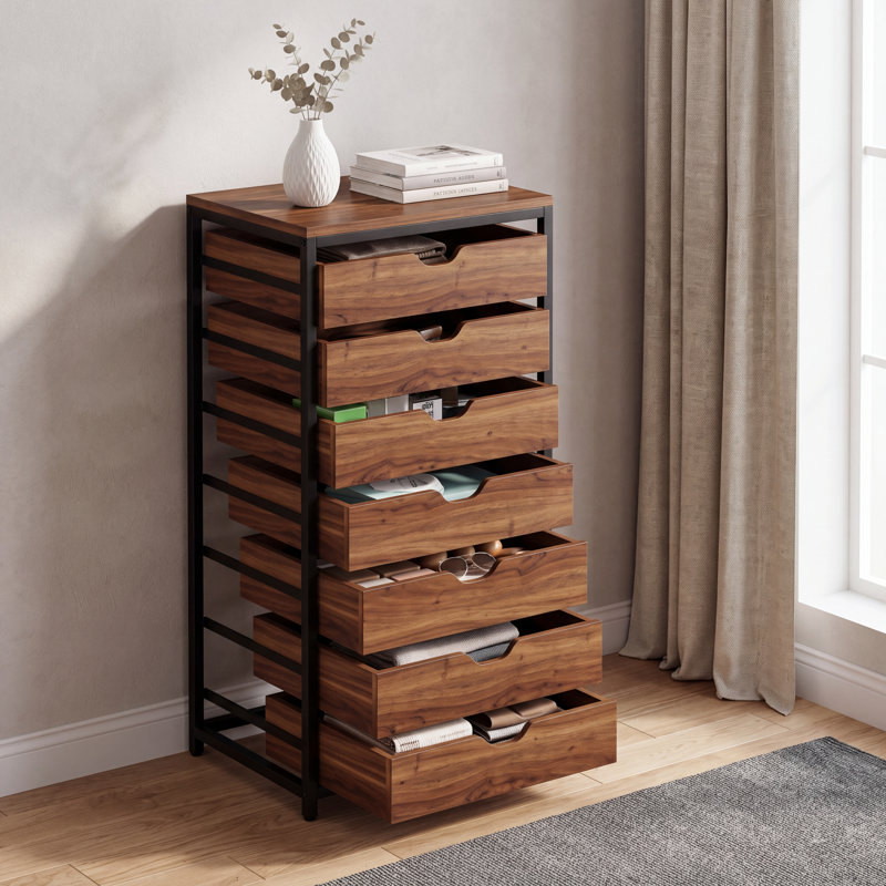 Armoire de rangement à 7 tiroirs avec roulettes, chariot de rangement en bois