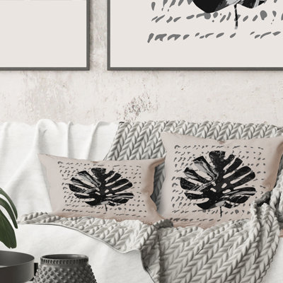 Carré, feuille de palmier tropical minimaliste sur une texture grunge - coussin décoratif imprimé tropical