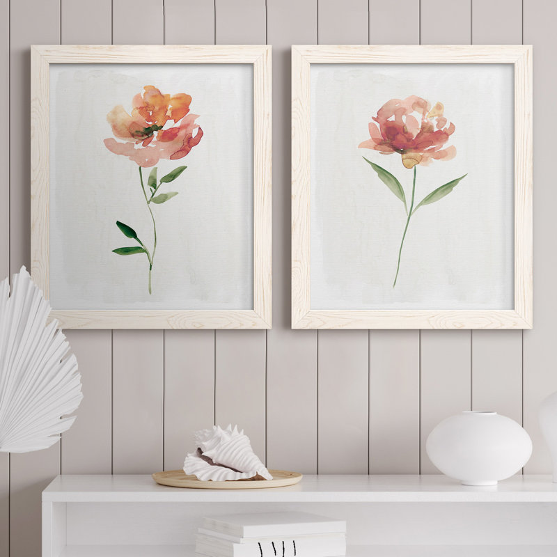 Happy Bloom I - ensemble de 2 reproductions d'art, H 20 po x l 17 po x P 1 po, Toile blanche encadrée, Pas de tapis