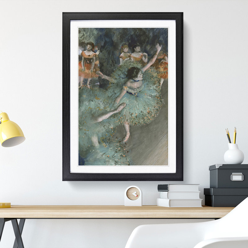 Green Ballet Ballerina Dancers by Edgar Degas - Picture Frame Painting, 65cm H x 48cm W x 2cm D, Black Framed