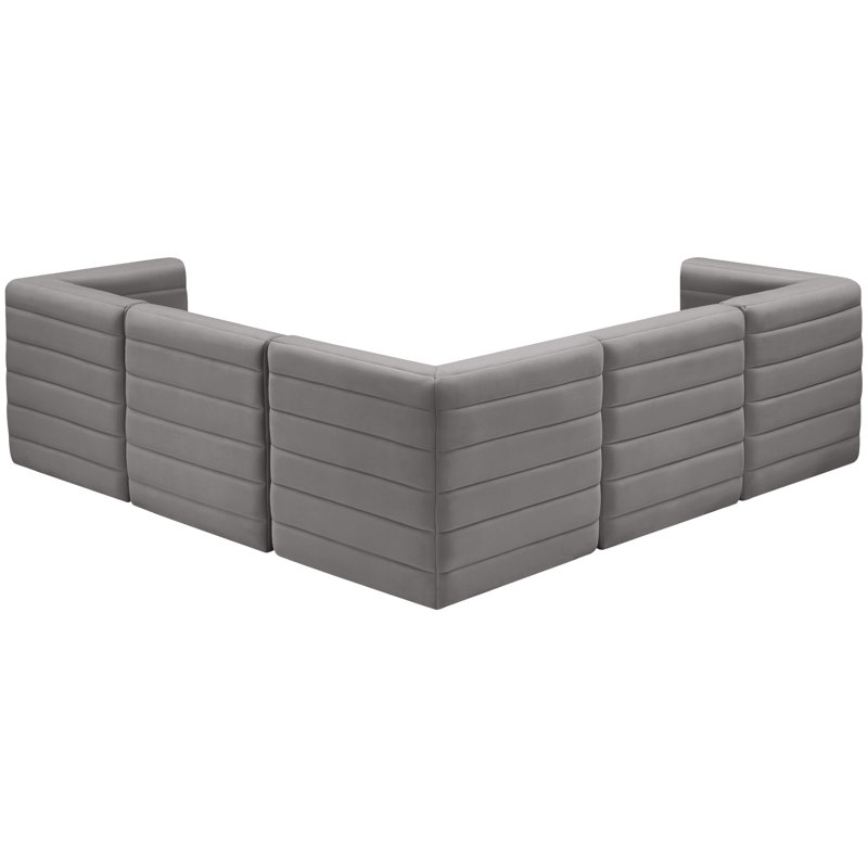 Enso Velvet L-Shaped Sectional Reversible, Grey Velvet