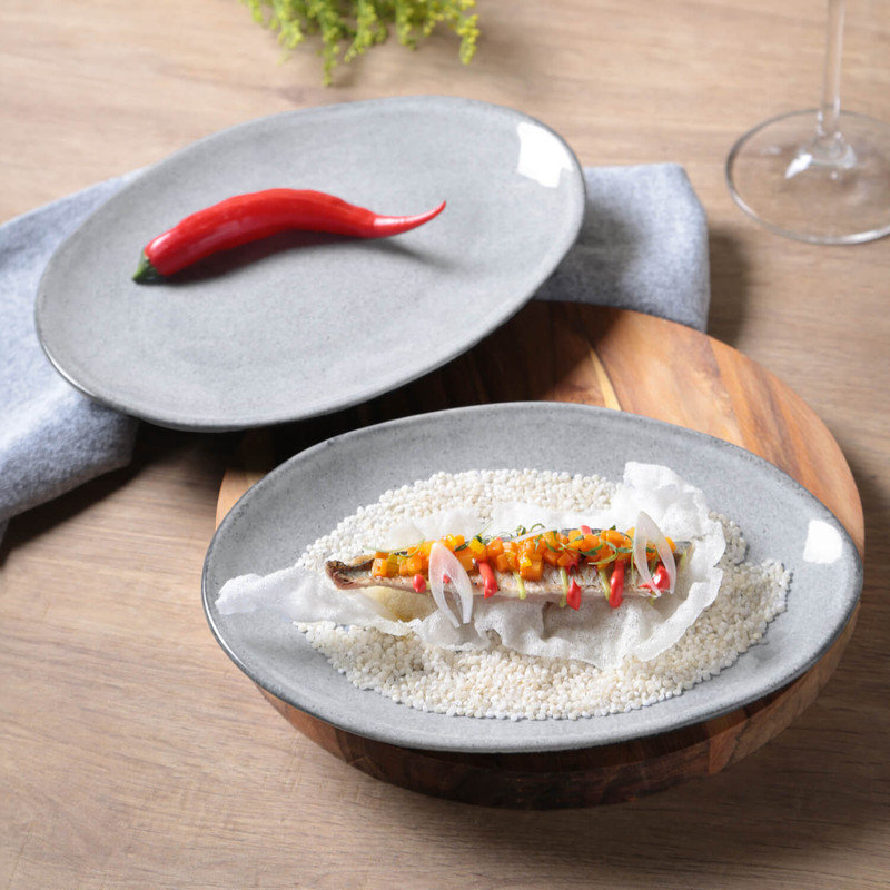 Oval Dessert Plate Stoneware 8.86" Dust