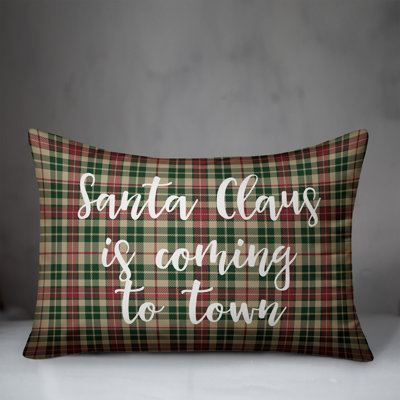  Santa Claus is Coming to Town in Tartan Plaid Lumbar Pillow
