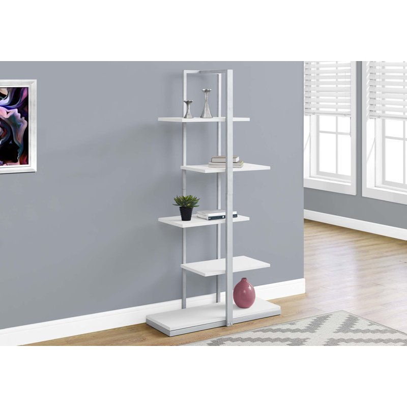 Blalock Bookshelf, Bookcase, Etagere, 5 Tier, 60"H, Office, Bedroom, Metal, Laminate, White