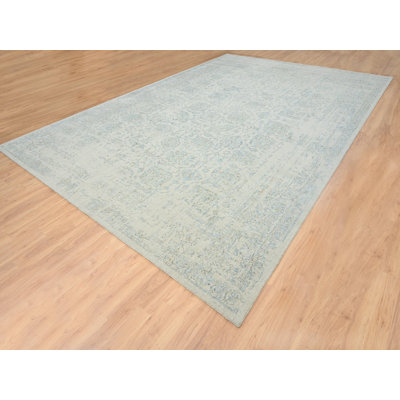12'0" x 17'10" New Hand Loomed Blue Wool Rectangle Oriental Rug - MOA10264545