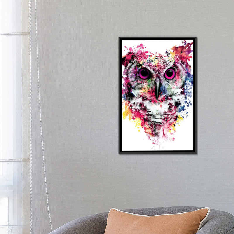 « hibou i », impression sur toile, H 26 po x l 18 po x p 1,5 po, Toile avec cadre flottant noir, Pas de tapis