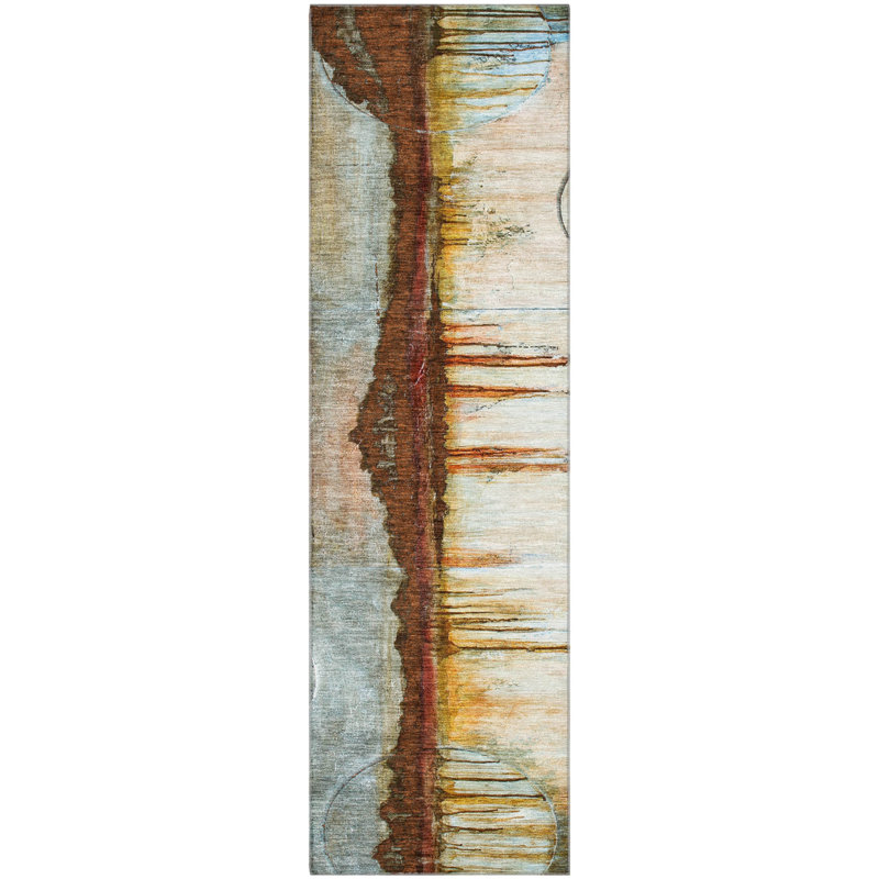 Premium Machine Washable Mayfield Abstract Rug, Rust, 2'3" x 7'6" Runner