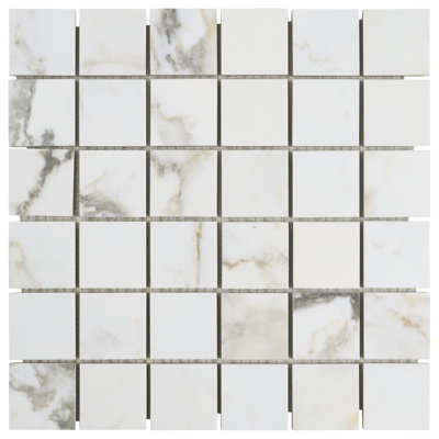 Calacatta Macchia 12x12 Marble Look Matte Porcelai 11.81 in. x 11.81 in. Grid Porcelain Tile