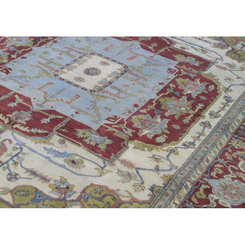 Wool Oriental Area Rug in Ivory/Rust/Light Blue