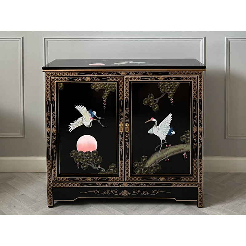 Rockaway Hand Painted Lacquer Sideboard Cabinet Cranes Artistry