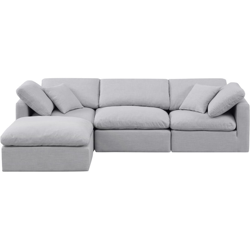 Canapé modulaire rembourré 4 pièces Hinami, Tissu gris texturé en lin