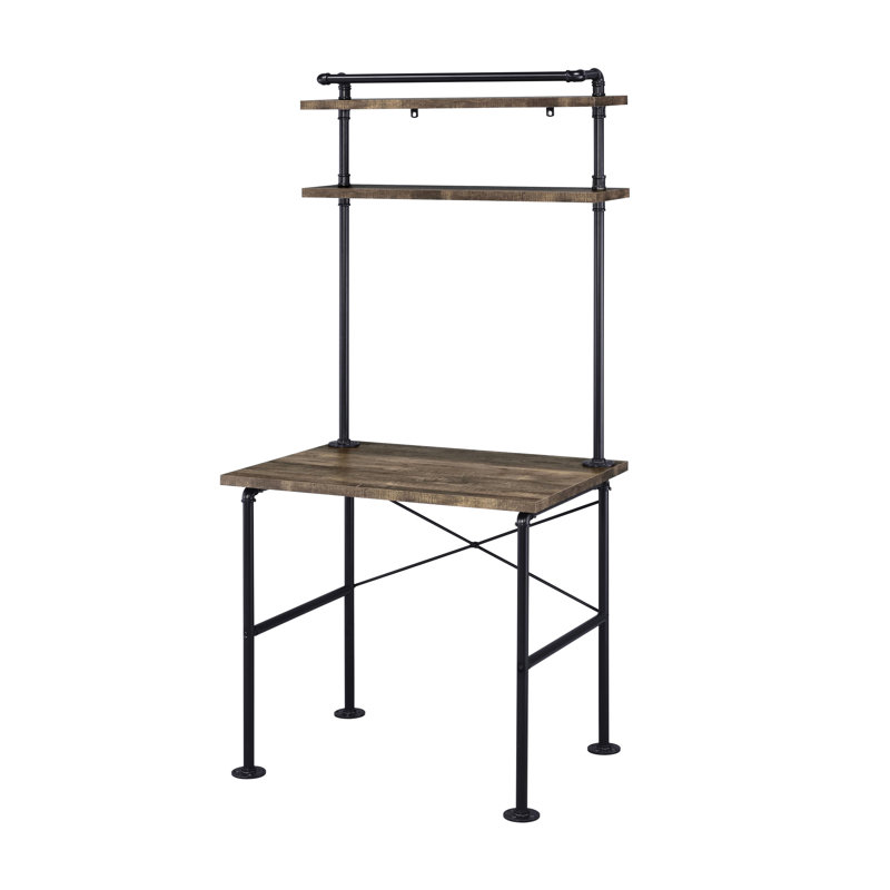 Bureau moderne avec base de tuyaux industriels et design en chêne rustique noir et style de construction d'écriture