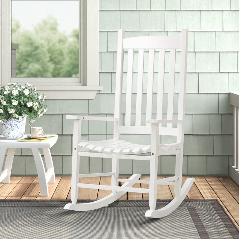 Chaise berçante d'extérieur en bois massif Calamus, Blanc