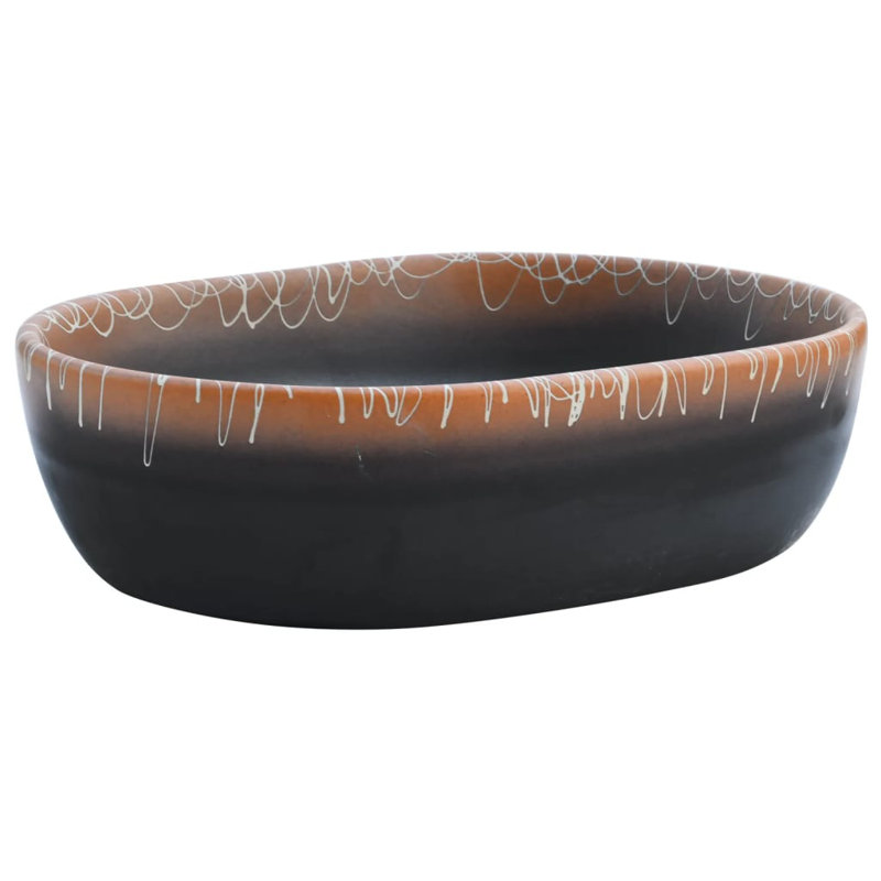ClassicLiving Abbeygayle 47mm L x 33mm W Black And Orange Ceramic Oval Sink with Overflow