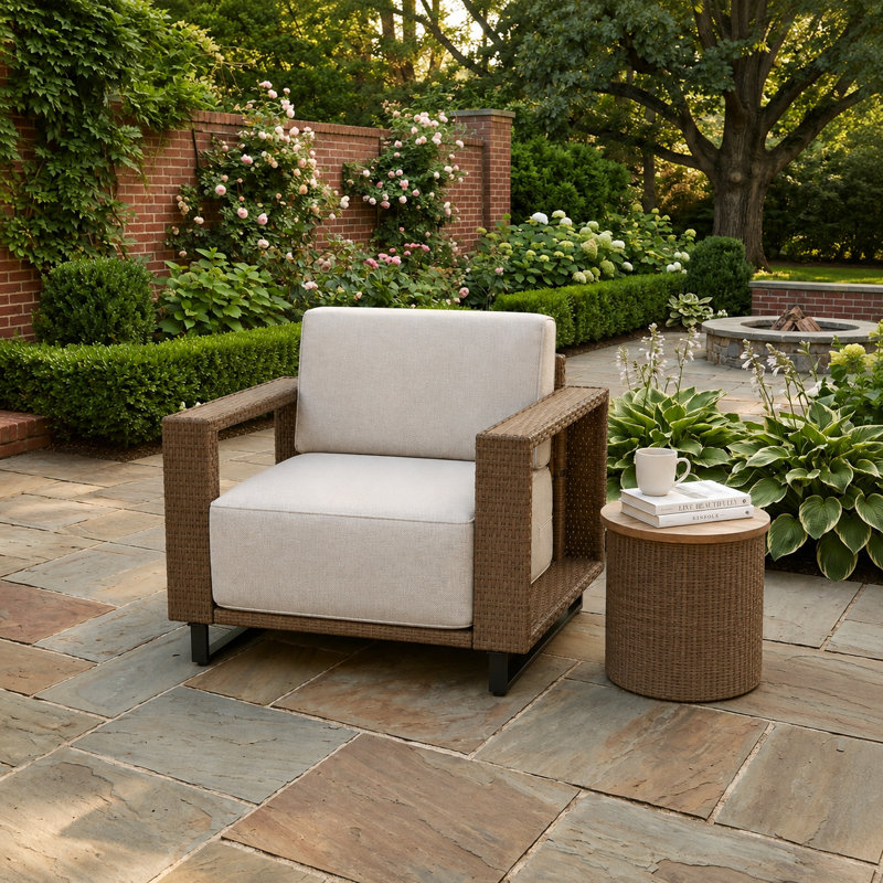PE Rattan Patio Chair with Cushions 