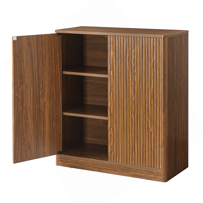 Modern Wavy Sideboard Storage Cabinet - 31.5-Inch, Curved Contour, 2-Door, Walnut - For Kitchen, Bedroom, Or Living Room | Gift Idea