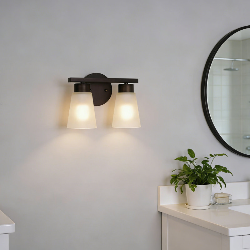 Luminaire de salle de bain 2 lumières noir avec abat-jour en verre givré 13 po