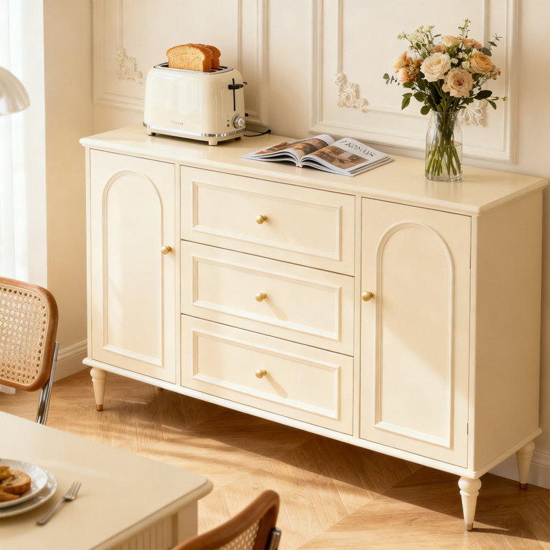 Buffet rétro de style crème, armoire à thé en bois massif multicouche, armoire de rangement mince pour le salon et le vestibule