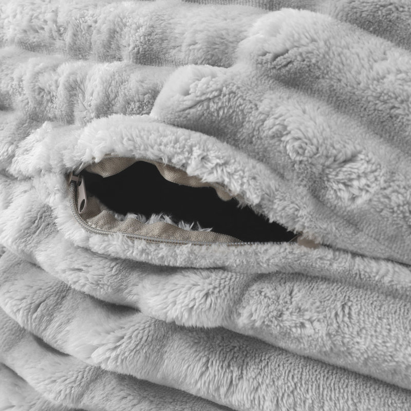 Oversized Large Round 5 Foot Giant Foam Filled Faux Rabbit Fur Bean Bag Sofa with Soft Removeable Cover, Grey 