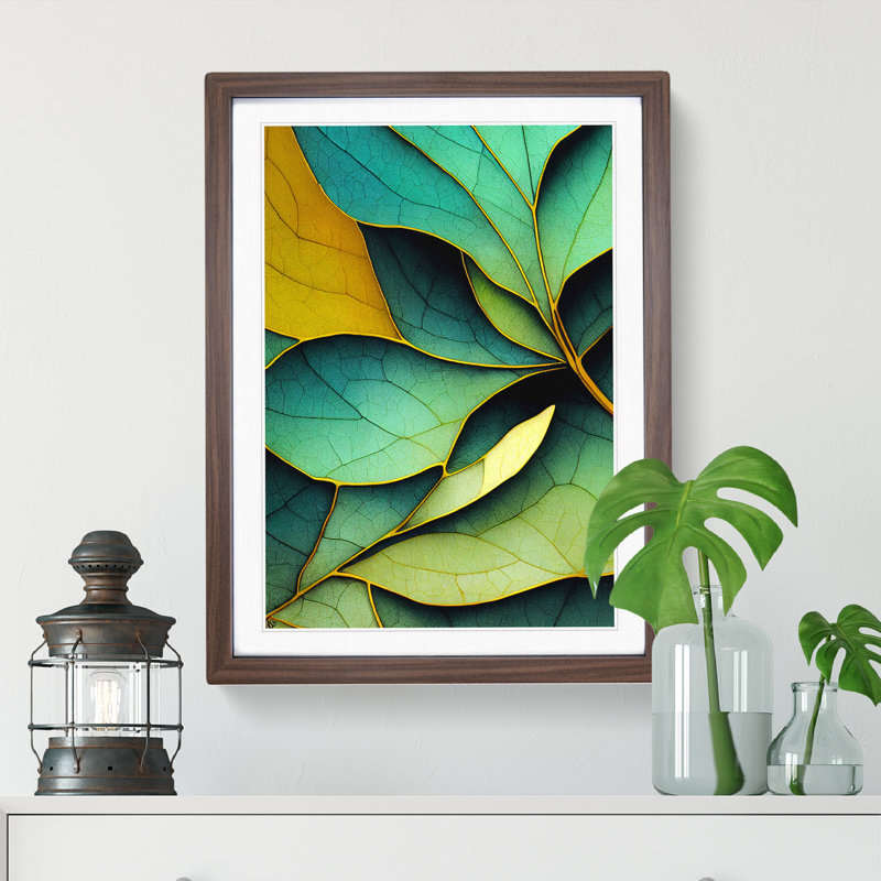 The Artsy Leaves - Print, Walnut Framed Paper, White, 66cm H x 48cm W
