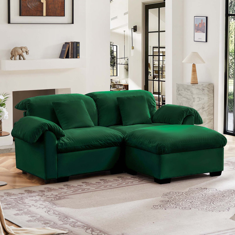 Comfortable Modular Sectional Sofa with Hidden Storage and Versatile Ottoman, Green