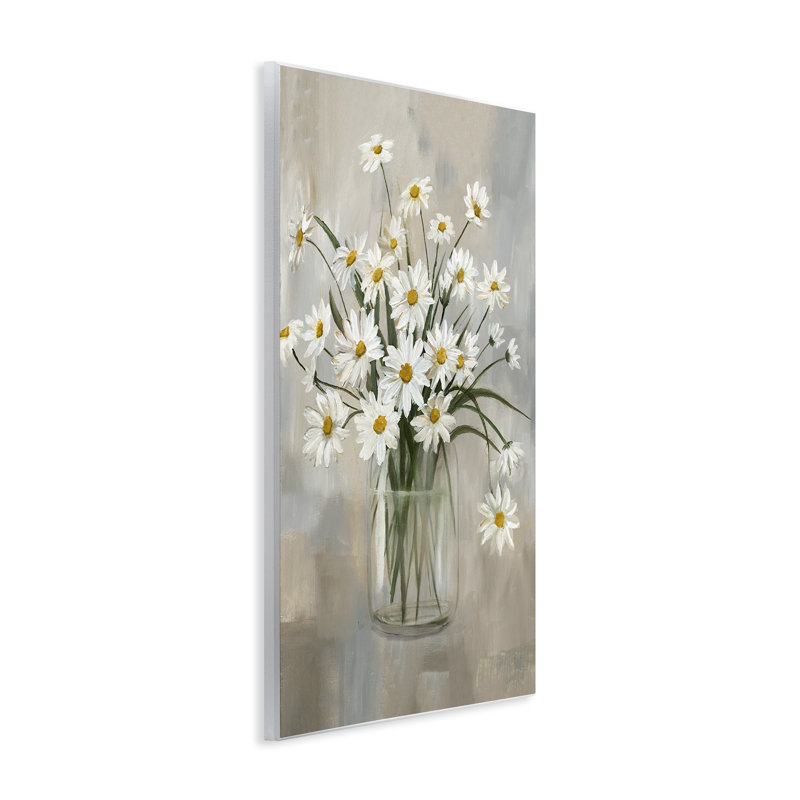 «Pots Daisy Bloom Bouquet», art mural sur bois par Nan, H 15 po x l 10 po