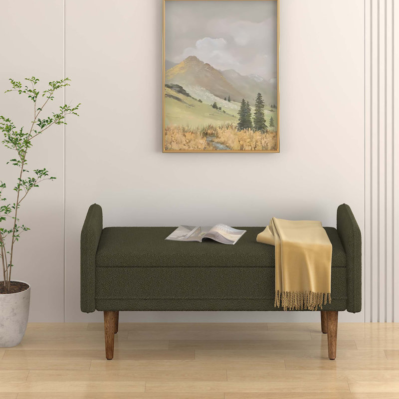 linen fabric Storage Ottoman Bench For Entryway, Green