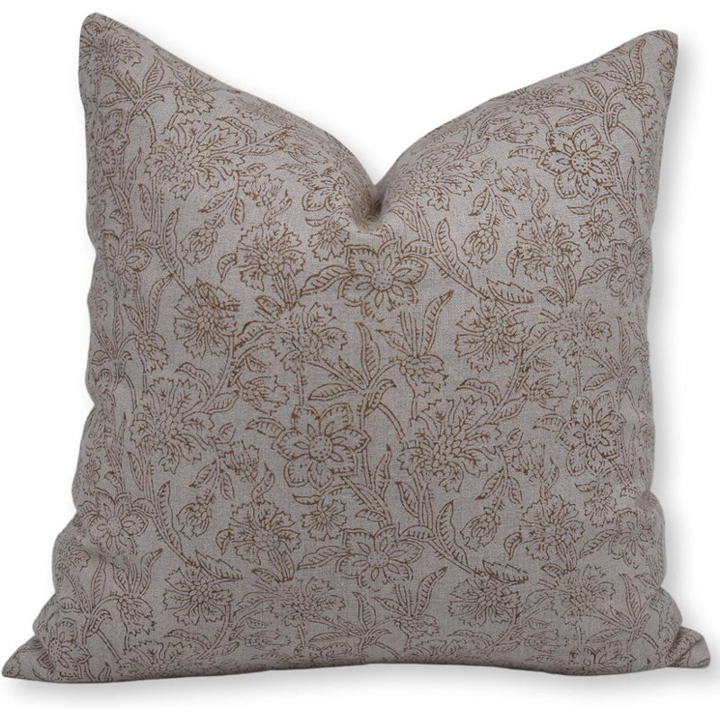 Housse de coussin intérieur / extérieur Floral Linen, H 22 po x l 22 po, Pink Floral 3, Square