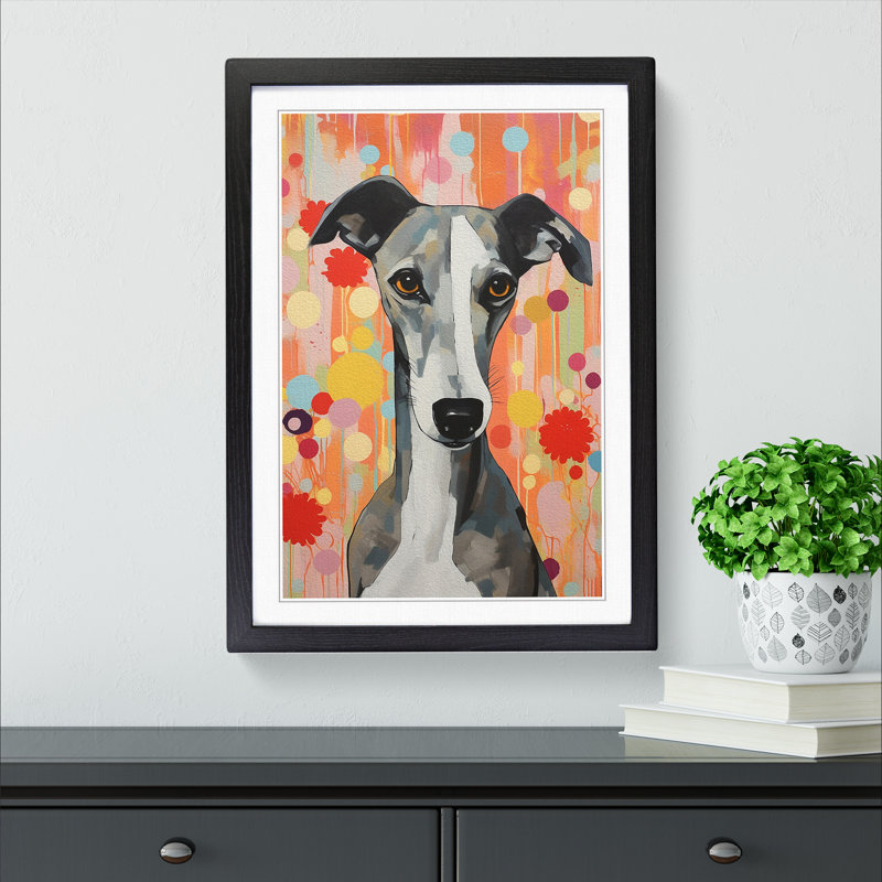 Whippet Colour Field No.2 - Framed Print, Black , 46cm H x 34cm W x 2cm D