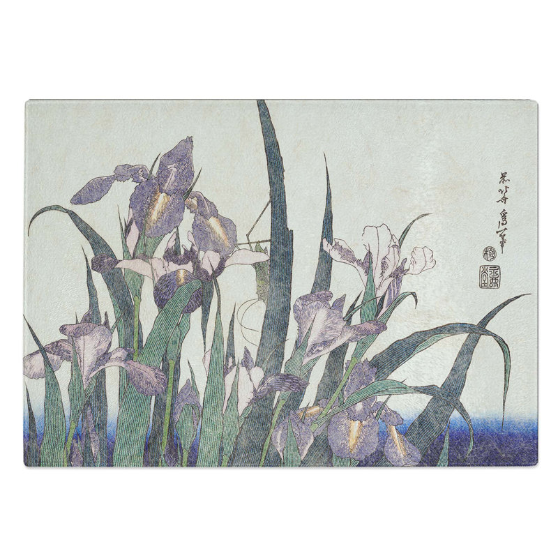 Glass Irises by Katsushika Hokusai Chopping Board, 39 cm W x 28.5 cm L