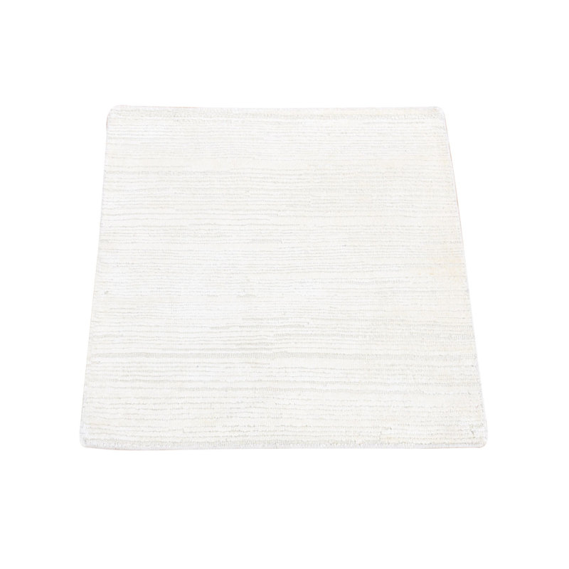 Tapis oriental carré 2 pi 1 po x 2 po 1 po ivoire, noué à la main avec de la laine texturée et des échantillons de fragr