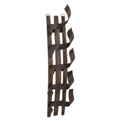 Whiskey Barrel Stave & Iron Wall Mounted Wine Bottle Rack