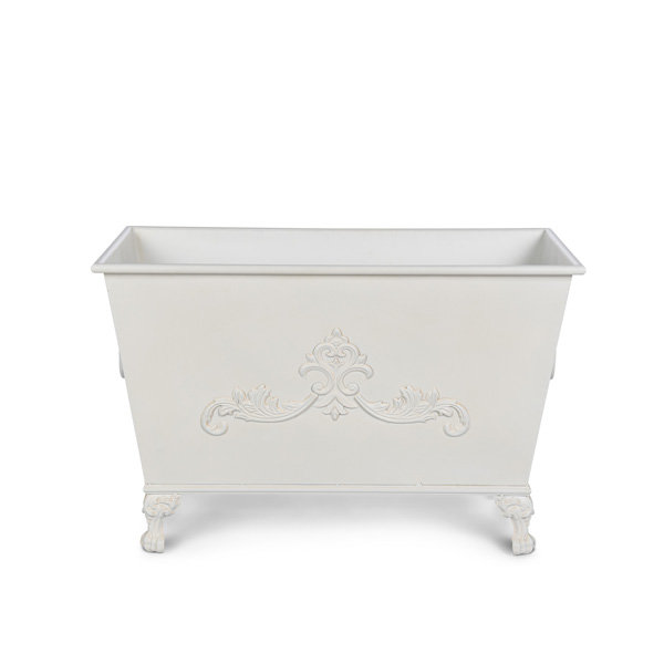 Grand Scroll Rectangular Planter, Soft Garden Green, Antiqued White