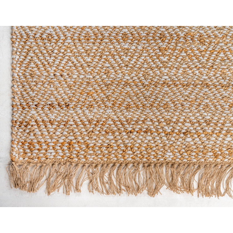 Tapis naturel tressé à la main à motif géométrique, Rectangulaire 7 pi 1 po x 10 pi