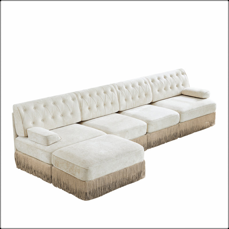 135.6 " Velvet L-Shaped Sectional with Ottoman
