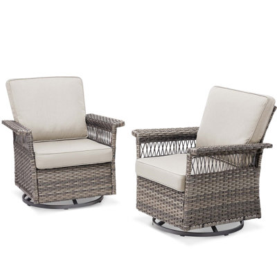 2 Piece Swivel Rocker Patio Chairs Set With 5-Inch Armrest And Thick Cushion, Weather-Resistant And Comfortable Outdoor Seating