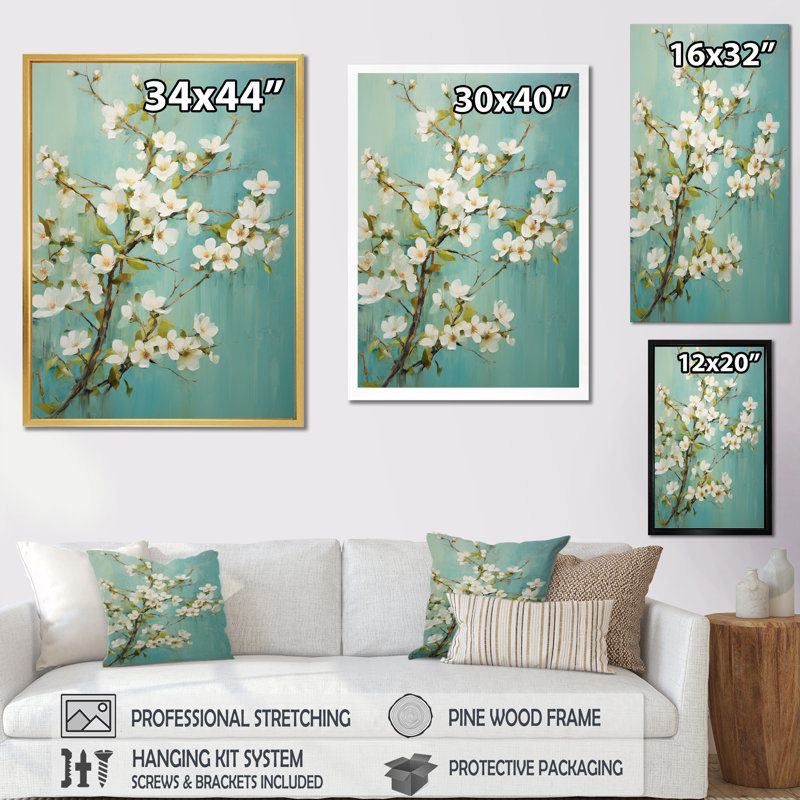 Fleur de pommier élégance monochromatique XXI - impressions sur toile florales, H 20 po x l 12 po x P 2 po