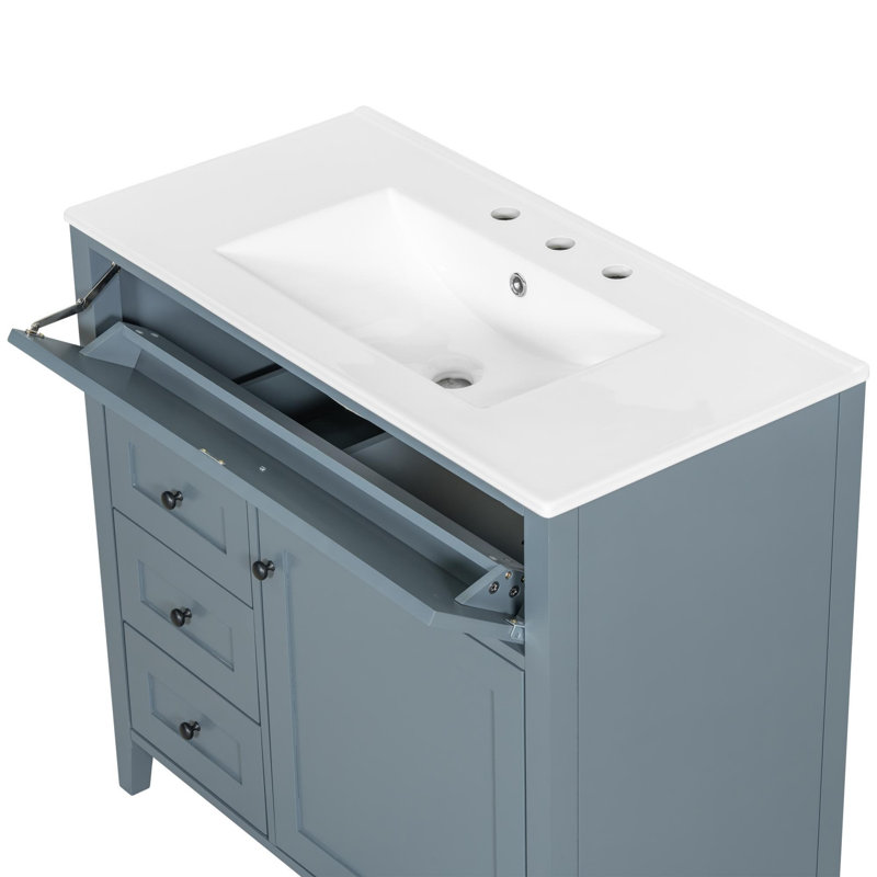 Meuble-lavabo de 36 pouces avec lavabo, 3 tiroirs et armoire, Bleu gris, 36"