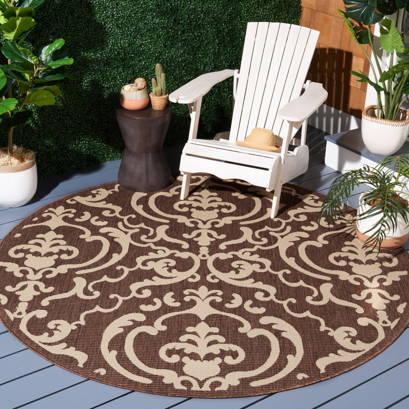 Arellanes Performance Damask Indoor/Outdoor Area Rug, Round 6'7"