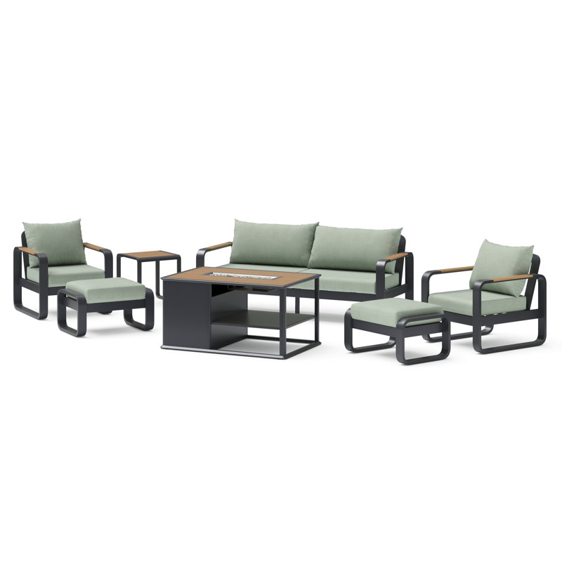 Andes 7-Piece Sunbrella® Outdoor Patio Fire Seating Set - Canvas Oasis, Canvas Oasis