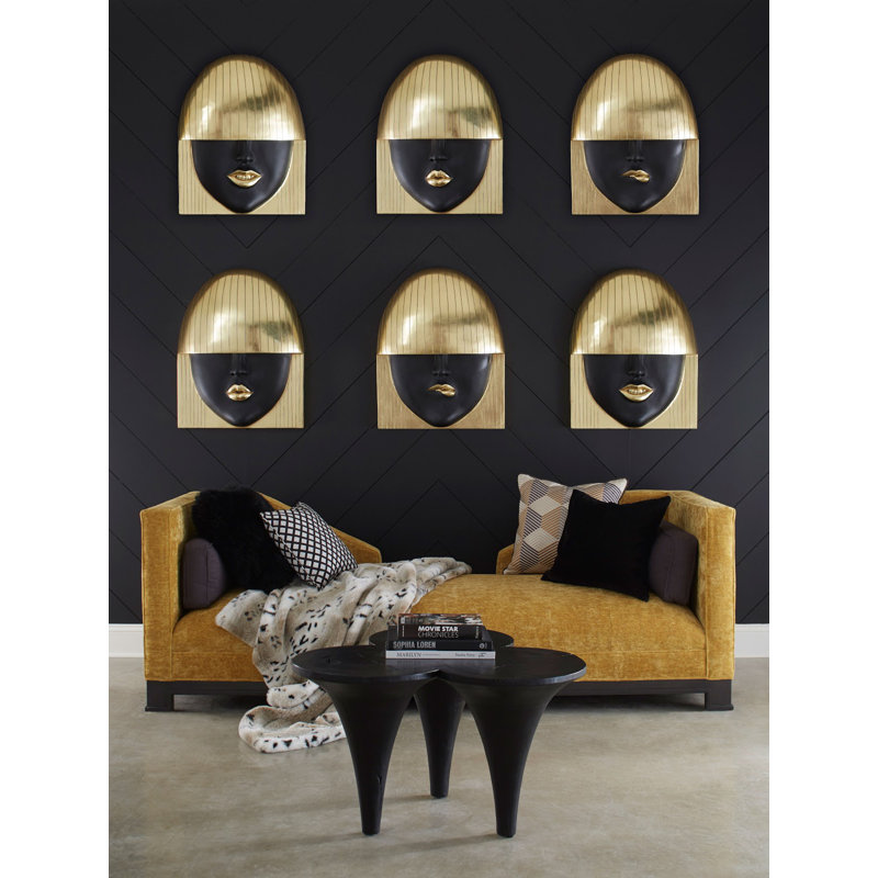 Large Black and Gold Leaf Fashion Faces Wall Sculpture