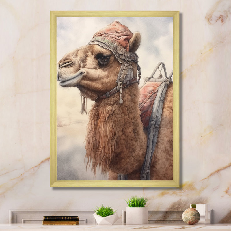 Camel Desert Nomad VII sur impression sur toile, H 44 po x l 34 po x P 1,5 po, Cadre doré à une seule photo
