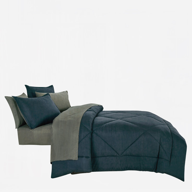 Ensemble de literie matelassée réversible 5 pièces Luxe Luxe, Bleu, Édredon simple TG et 4 pièces supplémentaires