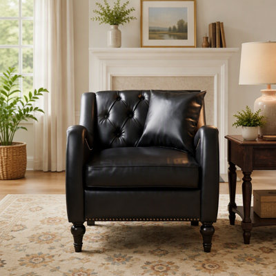 Chaise d'appoint en similicuir, canapé simple capitonné Mid-Century avec structure en bois massif et pieds en bois de bouleau, fauteuil rembourré pour le salon, 3 couleurs disponibles
