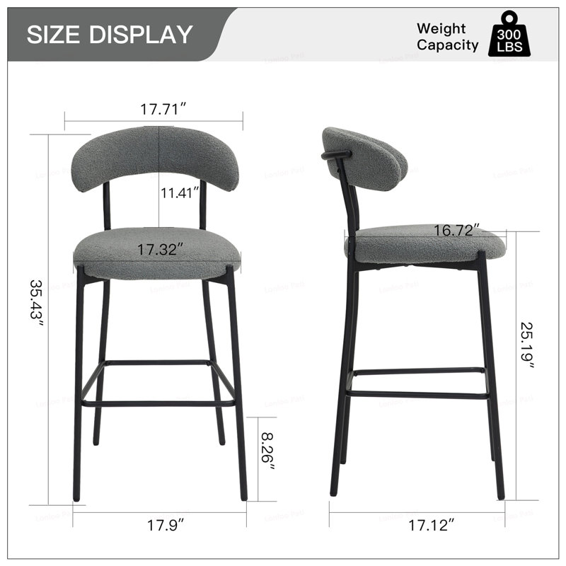 Tabouret de bar 26 po, Gris clair